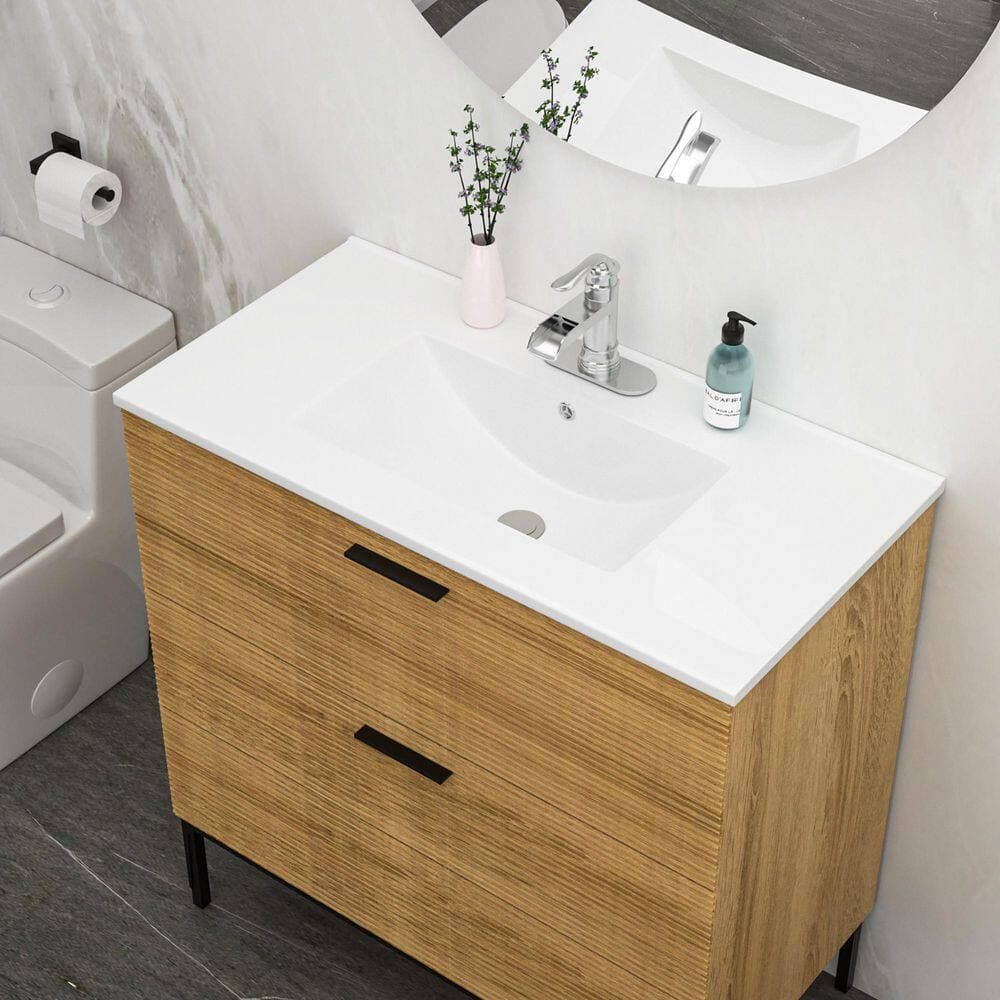 Coporesell 36 in. Drop-In Ceramic Bathroom Sink in White (3)