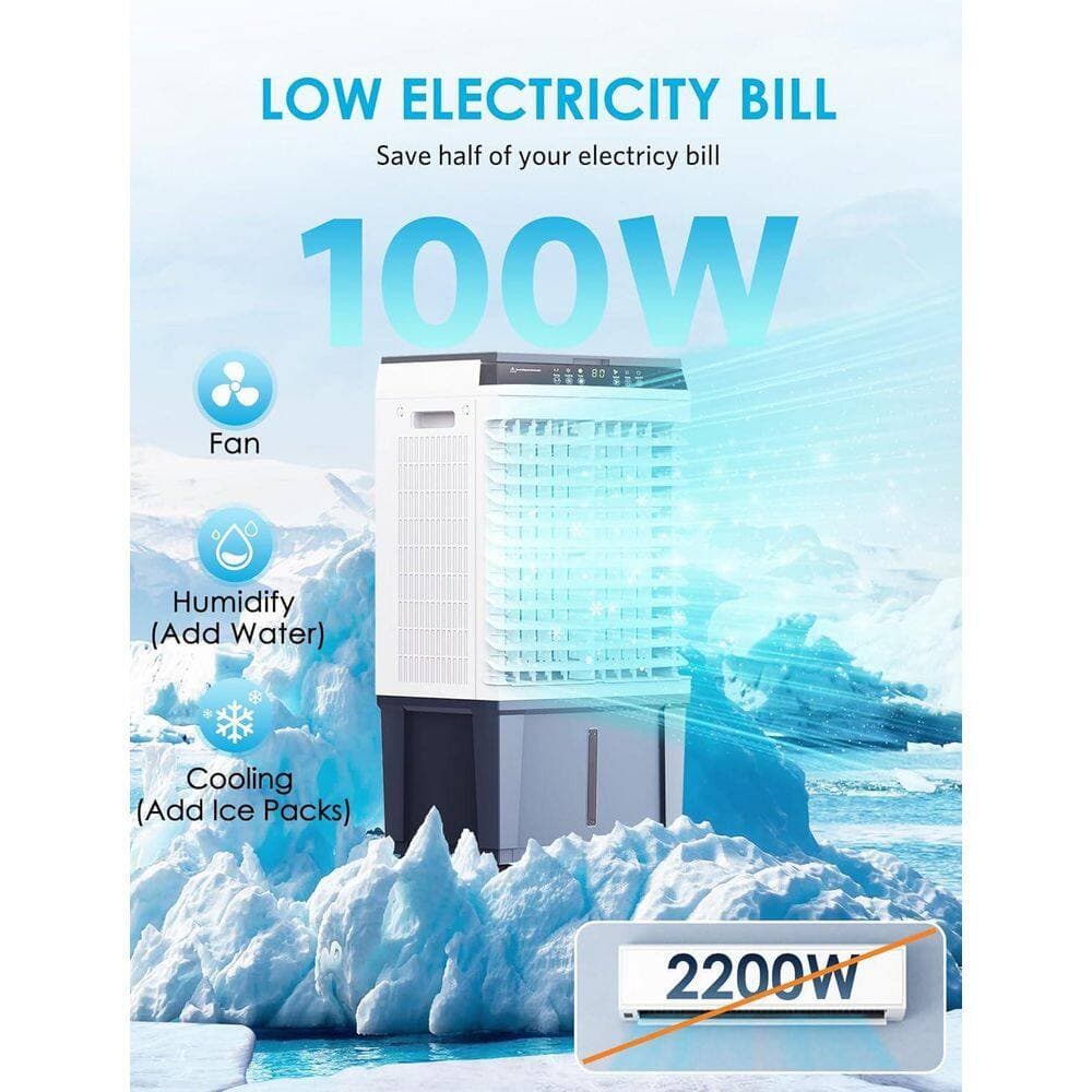 Adrinfly 12H Timer 1800 CFM Evaporative Air Cooler with 6-Ice Packs, 5.3 Gal Water Tank, 110° Swing, 3-Speeds, Upgraded Remote (2)