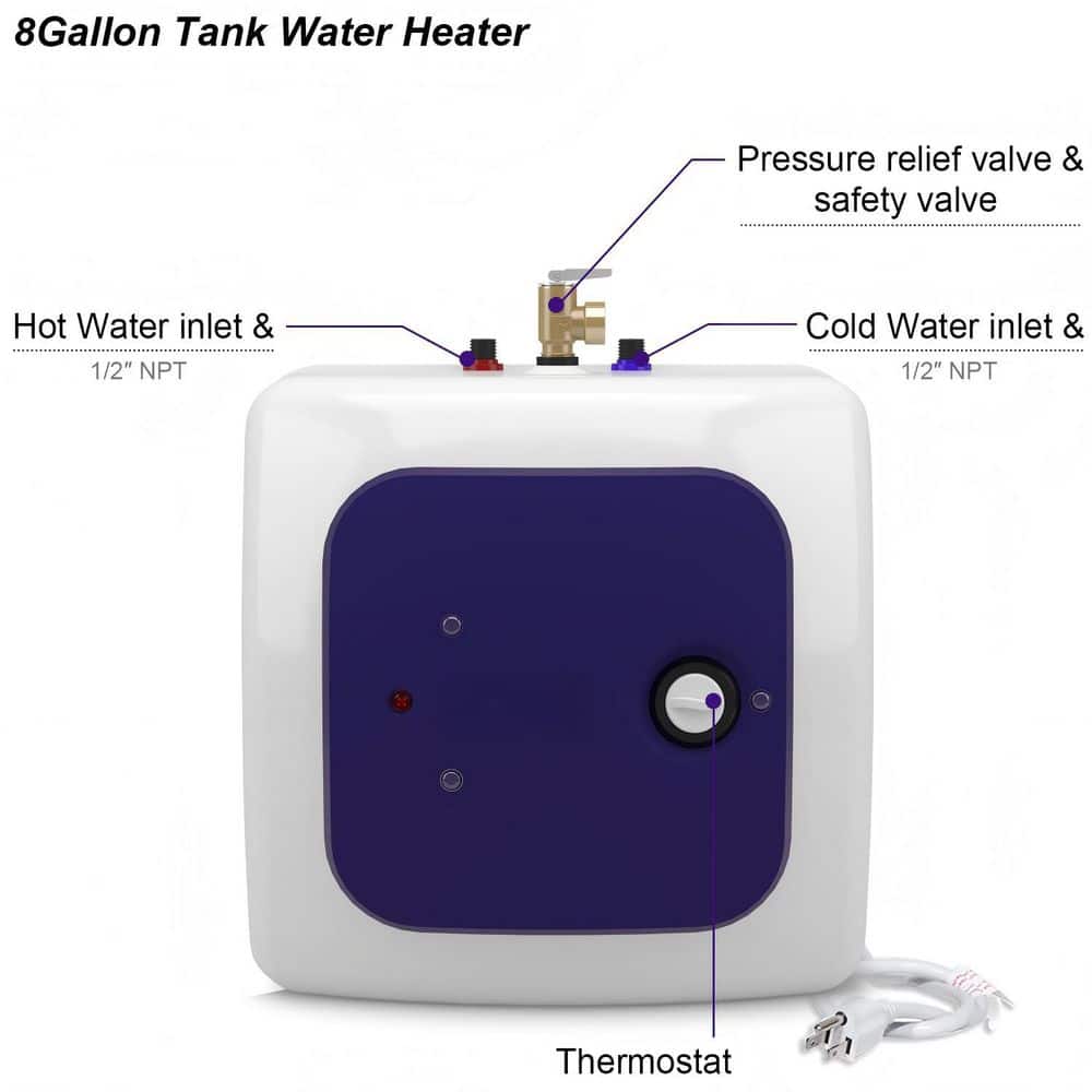 Helhom 110-Volt-120-Volt 1500-Watt Small Electric Under Sink Tank, 8 Gal. Hot Water Heater Storage for RV, TR Trailer, Kitchen (2)