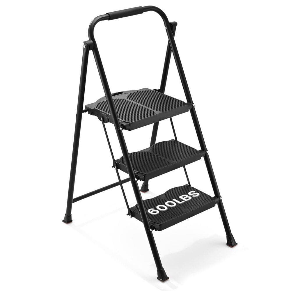 TITANKIT PRO 3-Step Lightweight Steel Step Stool (8 ft. Reach) with Non-Marring Feet, 600 lb. Load Capacity, Compact Storage Design (1)