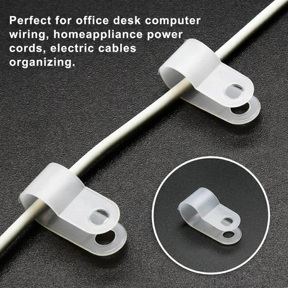 Unbranded 120-Piece 1/4 in Nylon R-Type Cable Clamps with M4 x 16 mm Screws, White Screw-Mount Wire Clips (3)