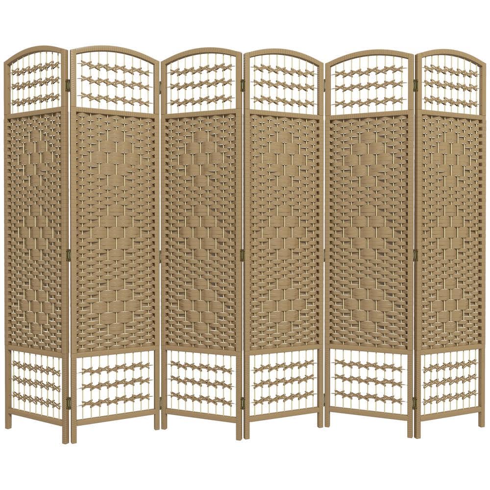 Zeus & Ruta 5.6 ft. Natural Wood Folding Privacy Screen, 6 Panel Room Divider, Wave Fiber Freestanding Partition Wall Divider