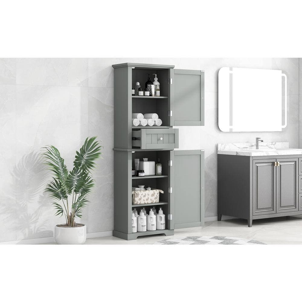 Unbranded Modern 22 in. W x 11 in. D x 67.30 in. H Gray Height Slim Tall Linen Cabinet with Drawer and Adjustable Shelf (3)