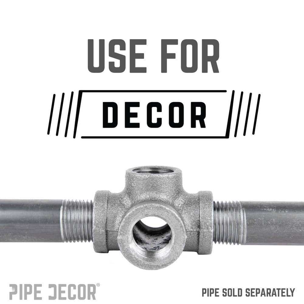 PIPE DECOR 1/2 in. 5-Way Black Iron Cross with Side Outlet Fitting (4-Pack) (2)