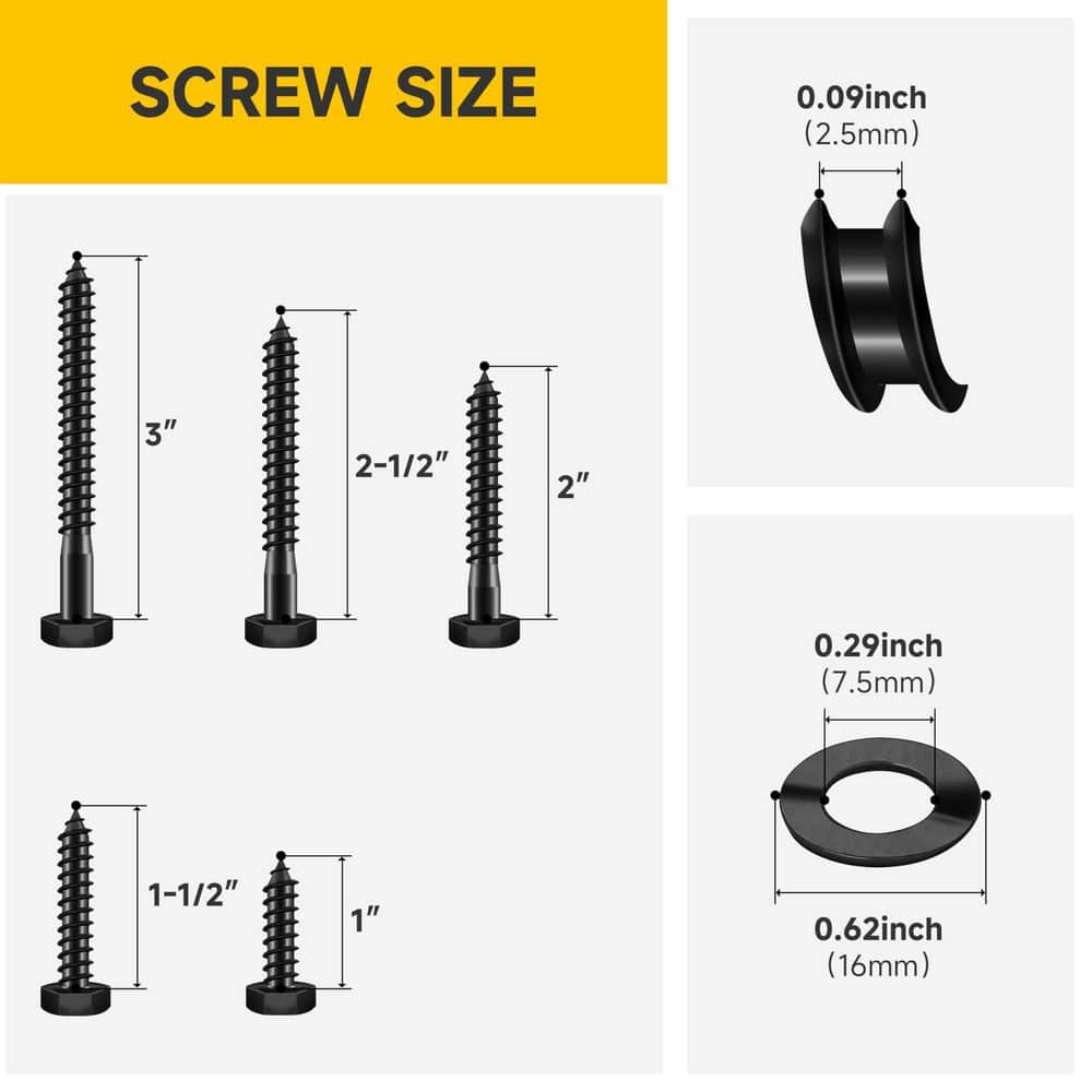MYWISH 109-Piece 1/4 in. Lag Screws and Washers Kit, Black Oxide Hex Head, 304-Stainless Steel, Fasteners Assortment Kit (2)