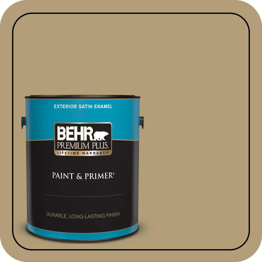 BEHR PREMIUM PLUS 1 gal. #S320-5 Ginger Tea Satin Enamel Exterior Paint & Primer