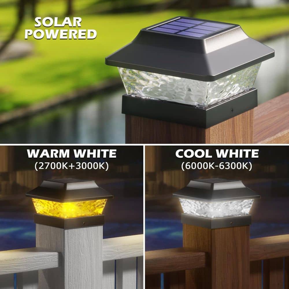 Afoxsos 6-Pack Metal Solar Post Cap Lights 4 x 4 Waterproof Deck Fence Light with Dual Modes for Wooden Vinyl Posts Patio Decor (2)