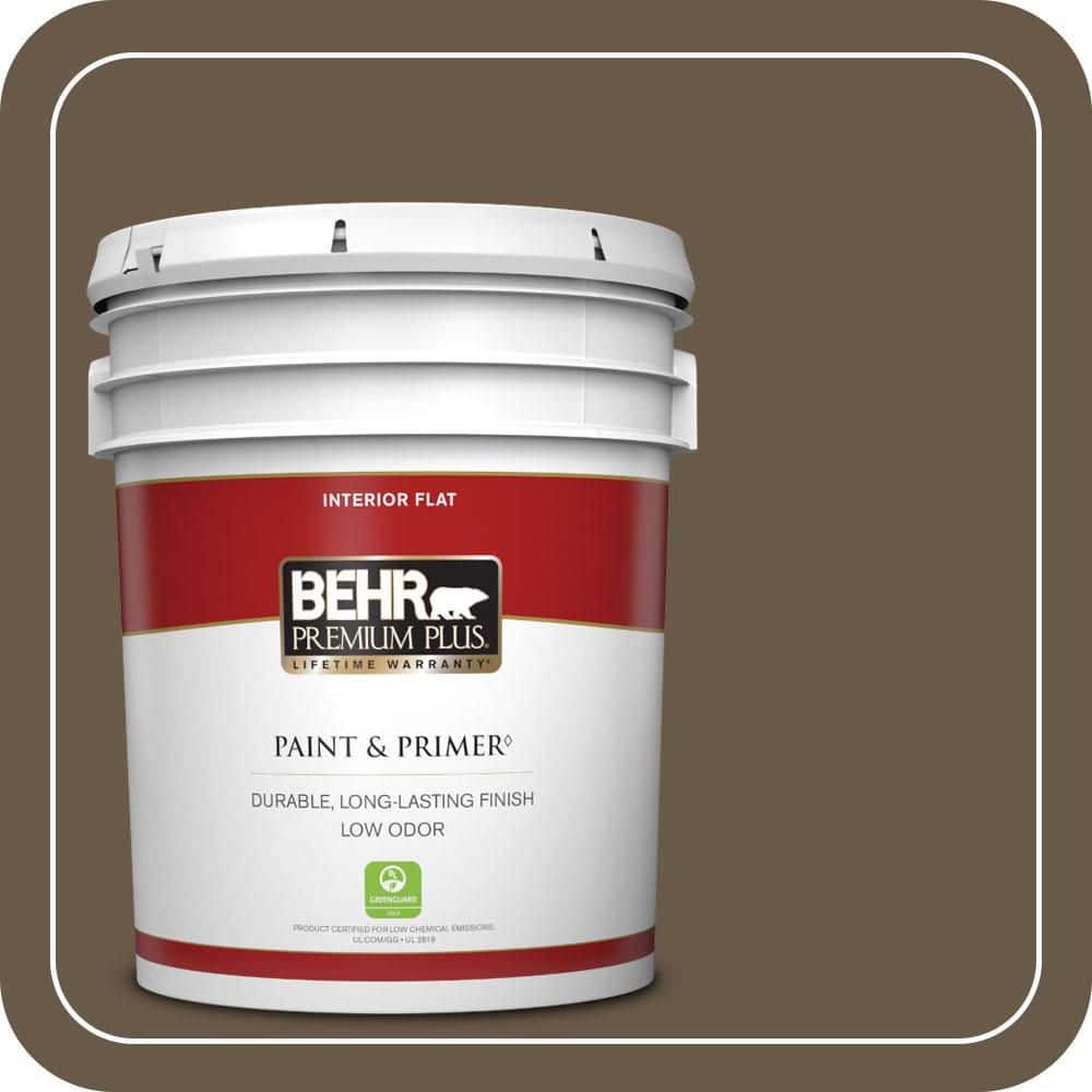 BEHR PREMIUM PLUS 5 gal. #PPU7-25 Clove Brown Flat Low Odor Interior Paint & Primer