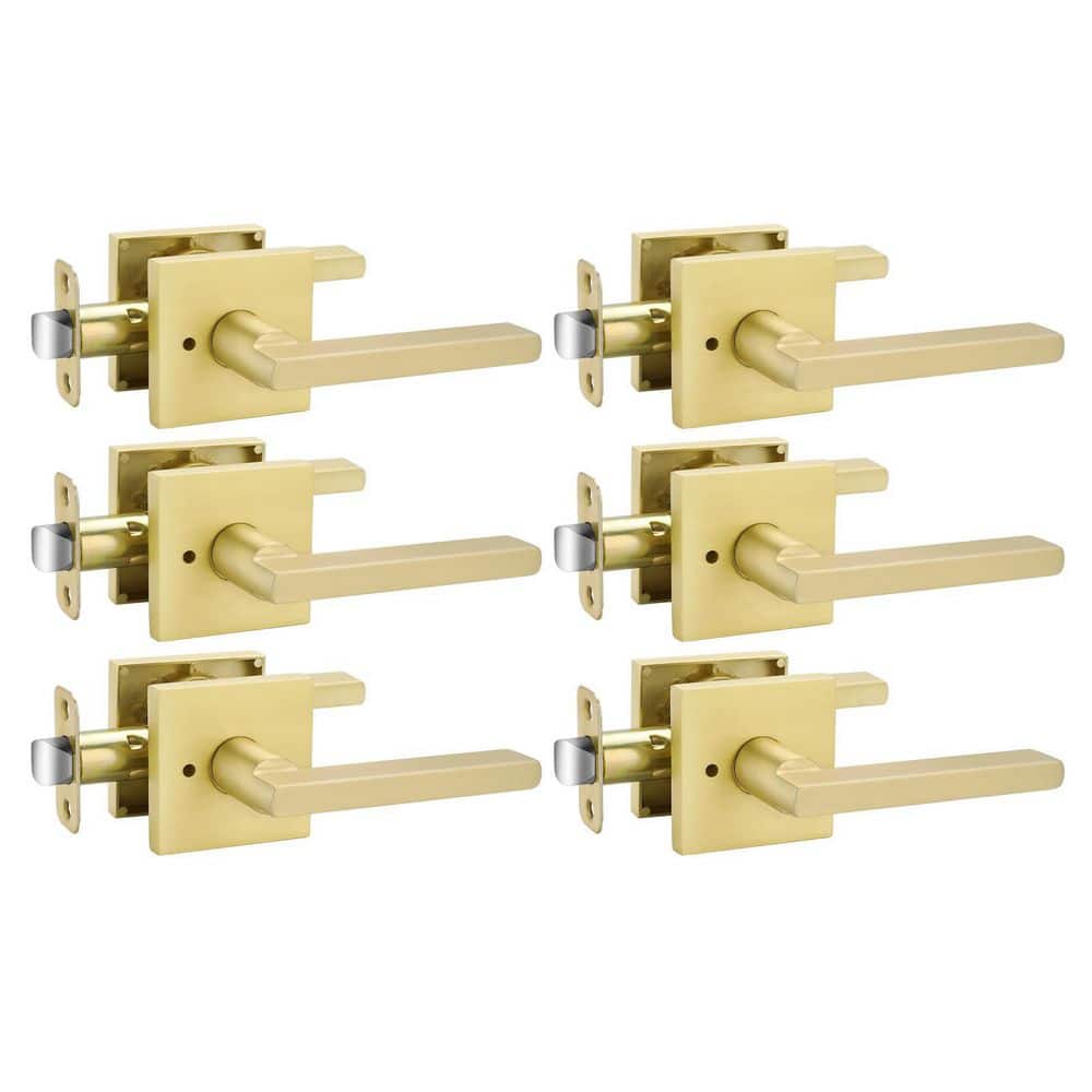 LAIFUCAM 6-Piece Interior Privacy Door Handles with Keyless Push Button Lock in Brushed Gold for Bedroom Bathroom (1)