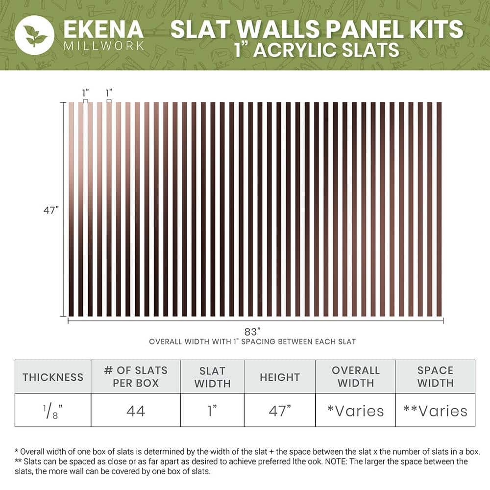 Ekena Millwork Adjustable Slat Wall 1/8 in. T x 1 ft. W x 4 ft. L White Acrylic Decorative Wall Paneling (42-Pack) (2)