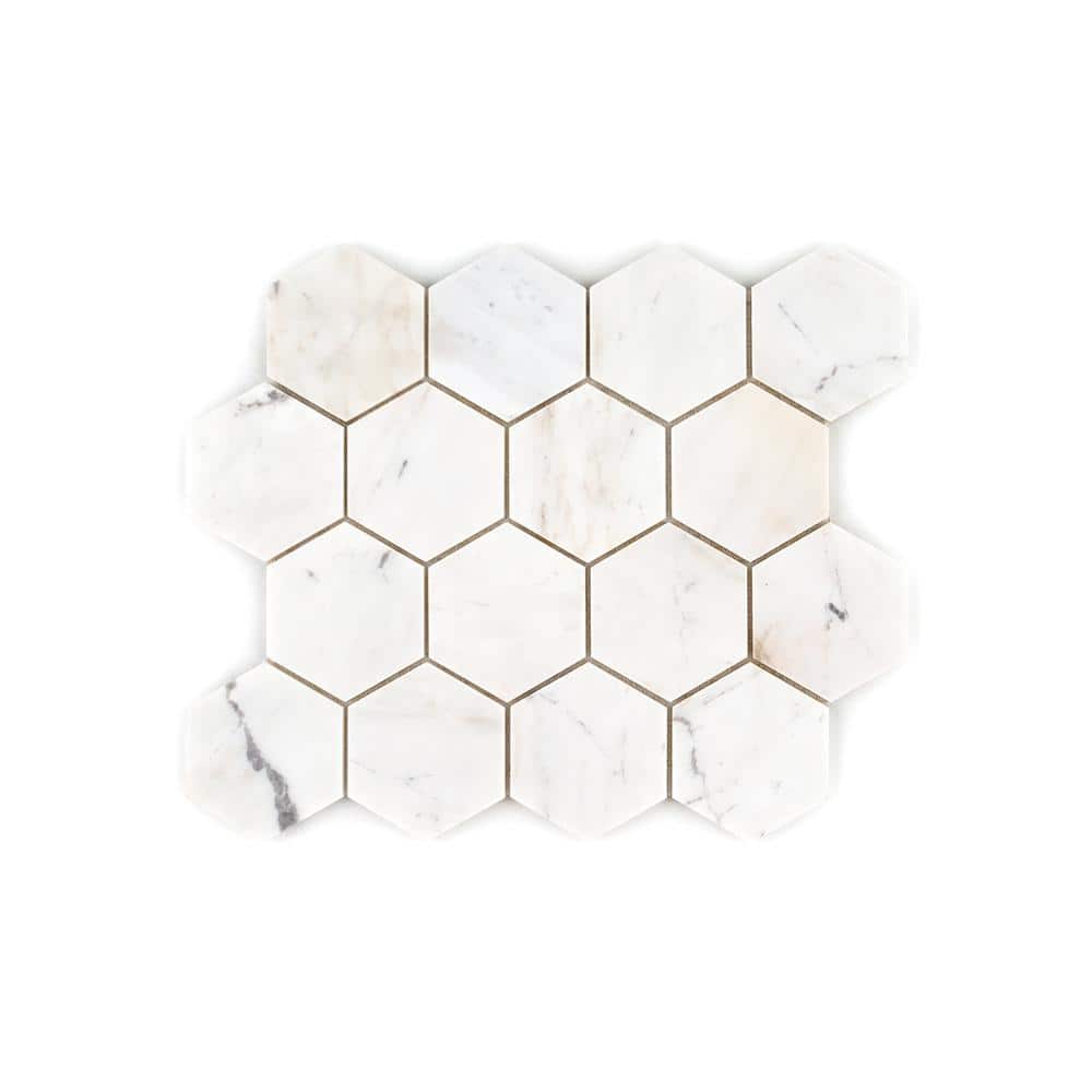 Jeffrey Court Repose White 10.125 in. x 11.75 in. Hexagon Honed Marble Wall and Floor Mosaic Tile (0.826 sq. ft./Each) (2)