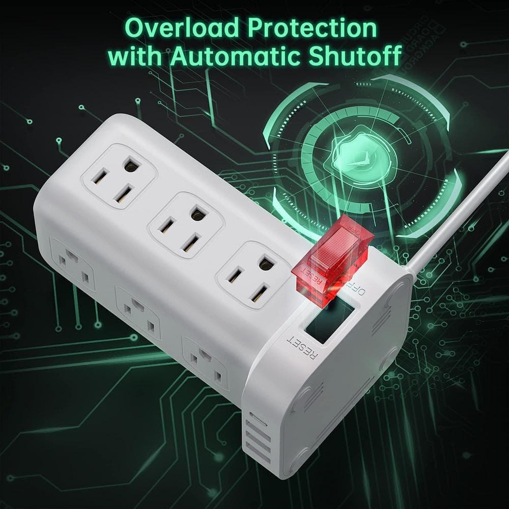 Lukyamzn 6.5 Ft. Extension Cord 12-Outlet Power Strip Surge Protector Tower in White with 4 USB Ports (3)