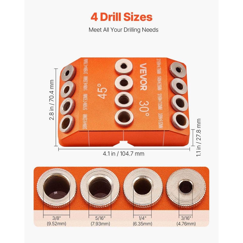 VEVOR Drill Guide, 30/45/90 Degree Angle 4Sizes Portable Precision Drilling Guide Jig, for Drilling Angled or Horizontal Holes (3)