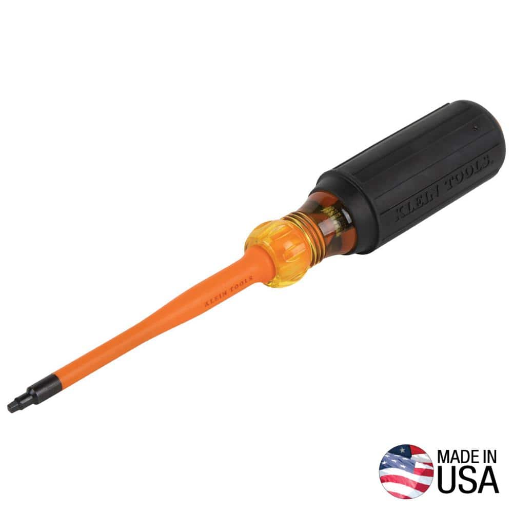 Klein Tools #1 Square, 4 in. Round Shank Slim-Tip 1000-Volt Insulated Screwdriver (1)