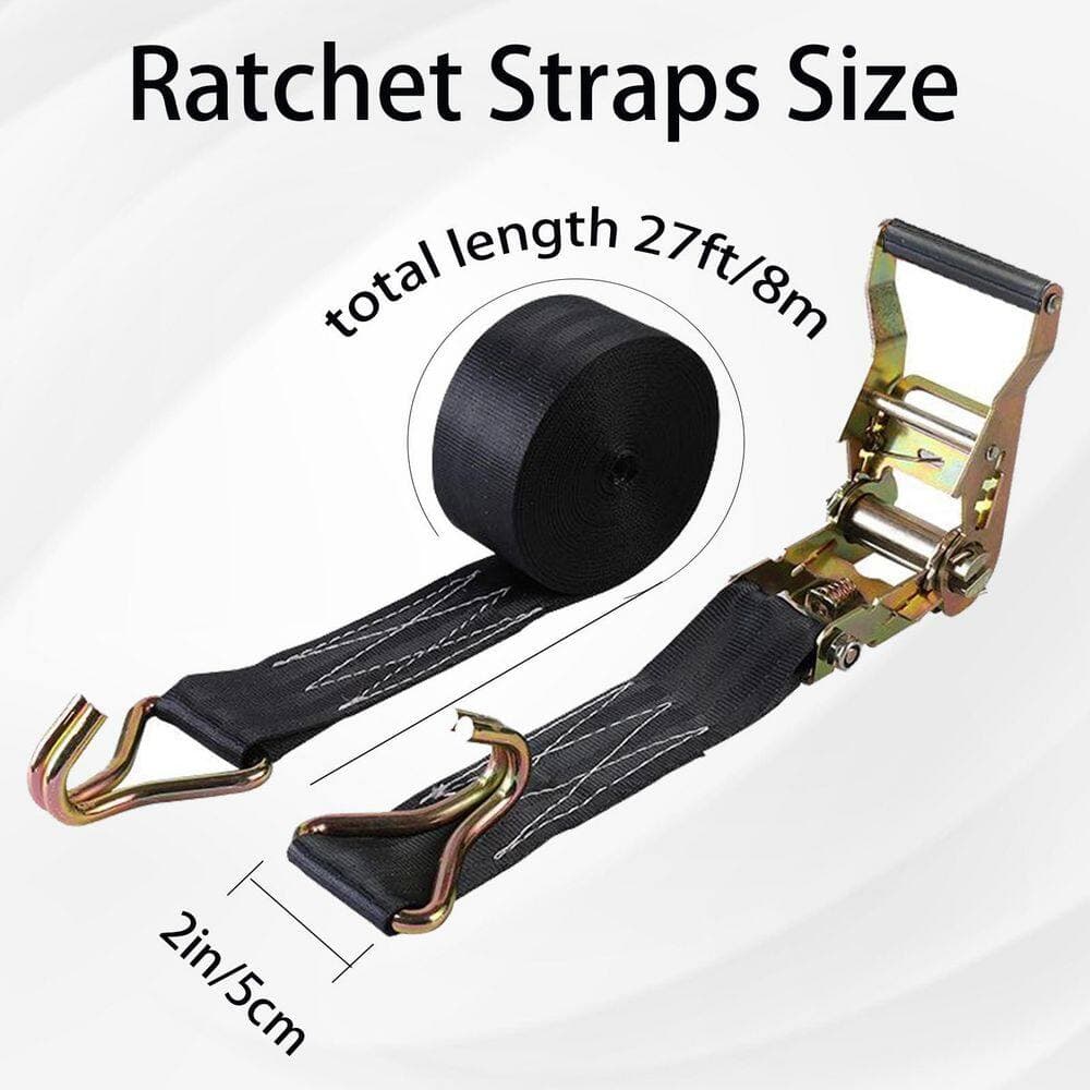 LAIFUCAM 2 in x 27 ft Ratchet Tie Down Strap with Double J Hook 8000 lbs. Break Strength Heavy Duty Cargo 4 Pack (2)