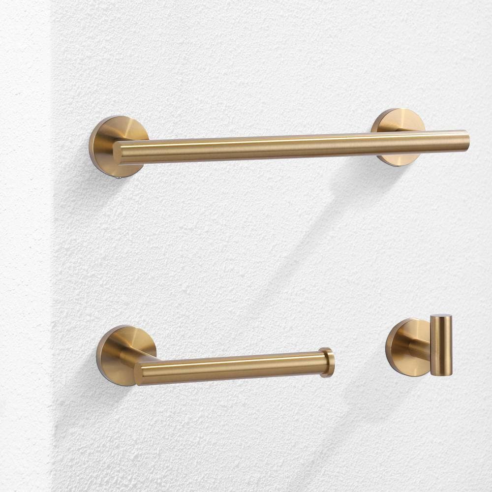 IVIGA Stainless Steel-Piece Bath Hardware Set with Towel Hook, Toilet Paper Holder and Towel Bar Gold (2)