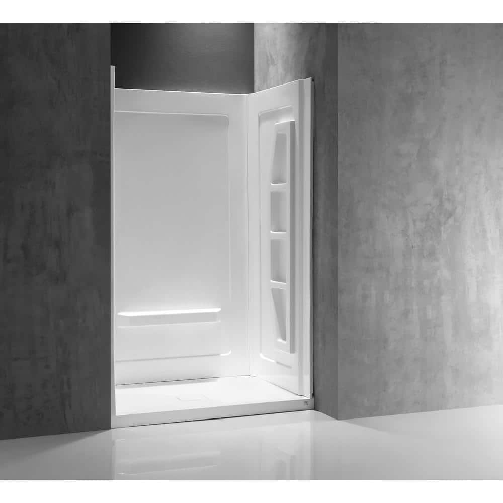 ANZZI Forum 48 in. x 36 in. x 74 in. 3-piece DIY Friendly Alcove Shower Surround in White (2)
