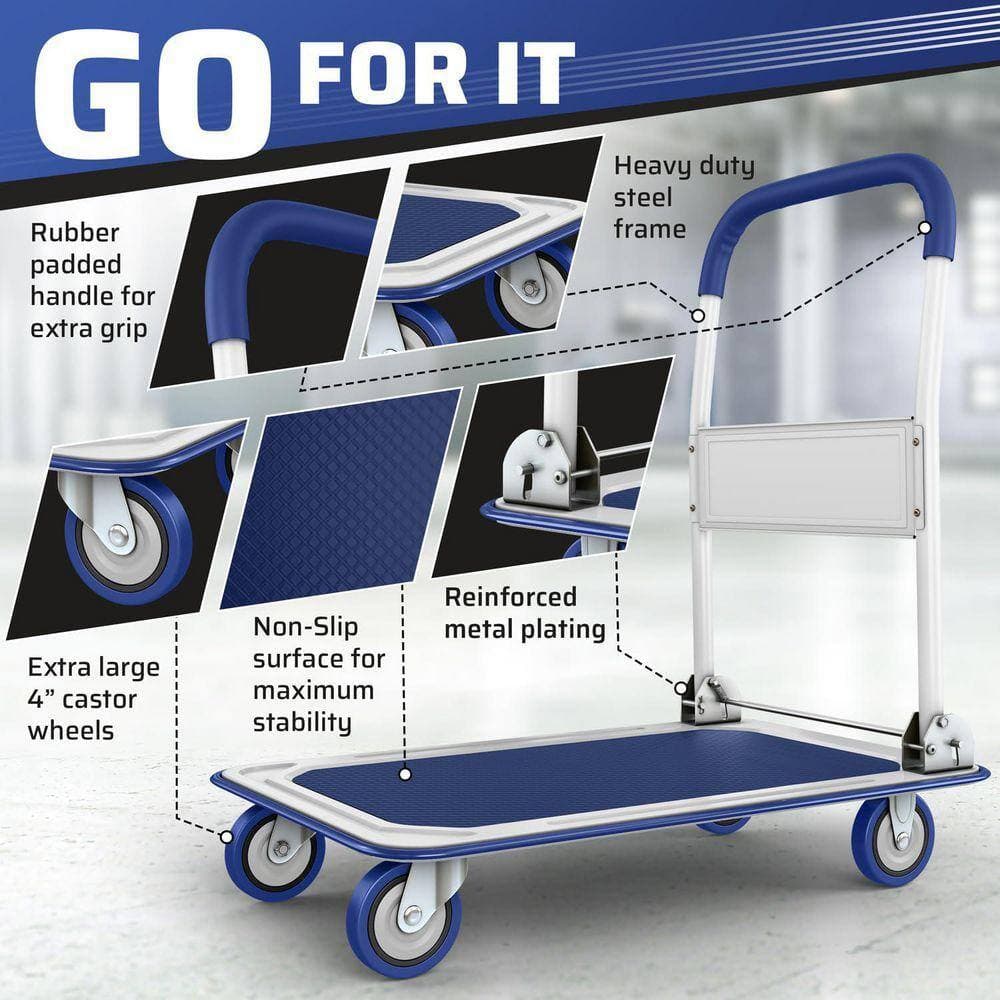 Primehome 330 lb Capacity Foldable Push Cart Dolly with Swivel Wheels, 28.75"L x 18.75"W Platform for Heavy Duty Moving (3)