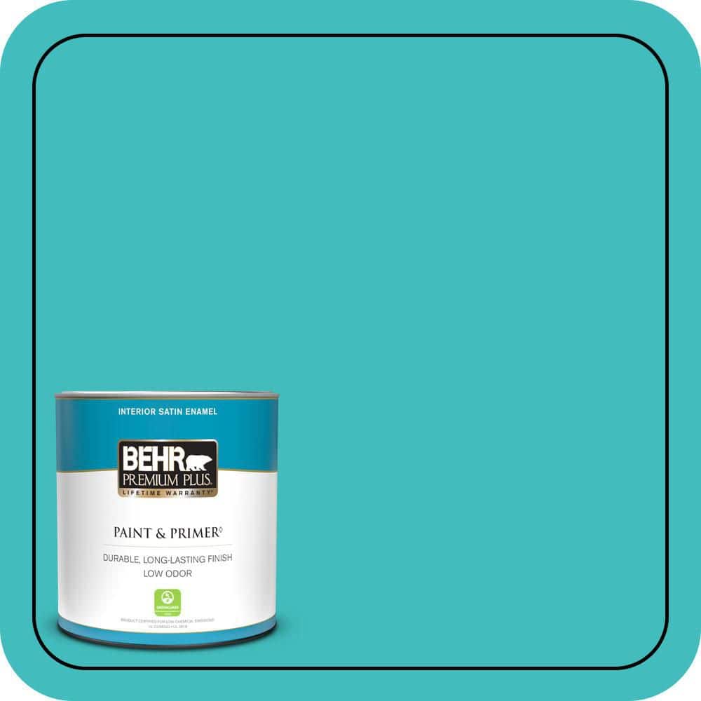 BEHR PREMIUM PLUS 1 qt. #P460-4 Lagoon Rock Satin Enamel Low Odor Interior Paint & Primer (1)