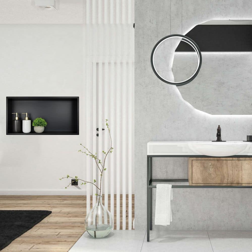BWE 24 in. W x 12 in. H x 4 in. D 18-Gauge Stainless Steel Bathroom Wall Shower Niche Standard Single Niche in Matte Black (2)