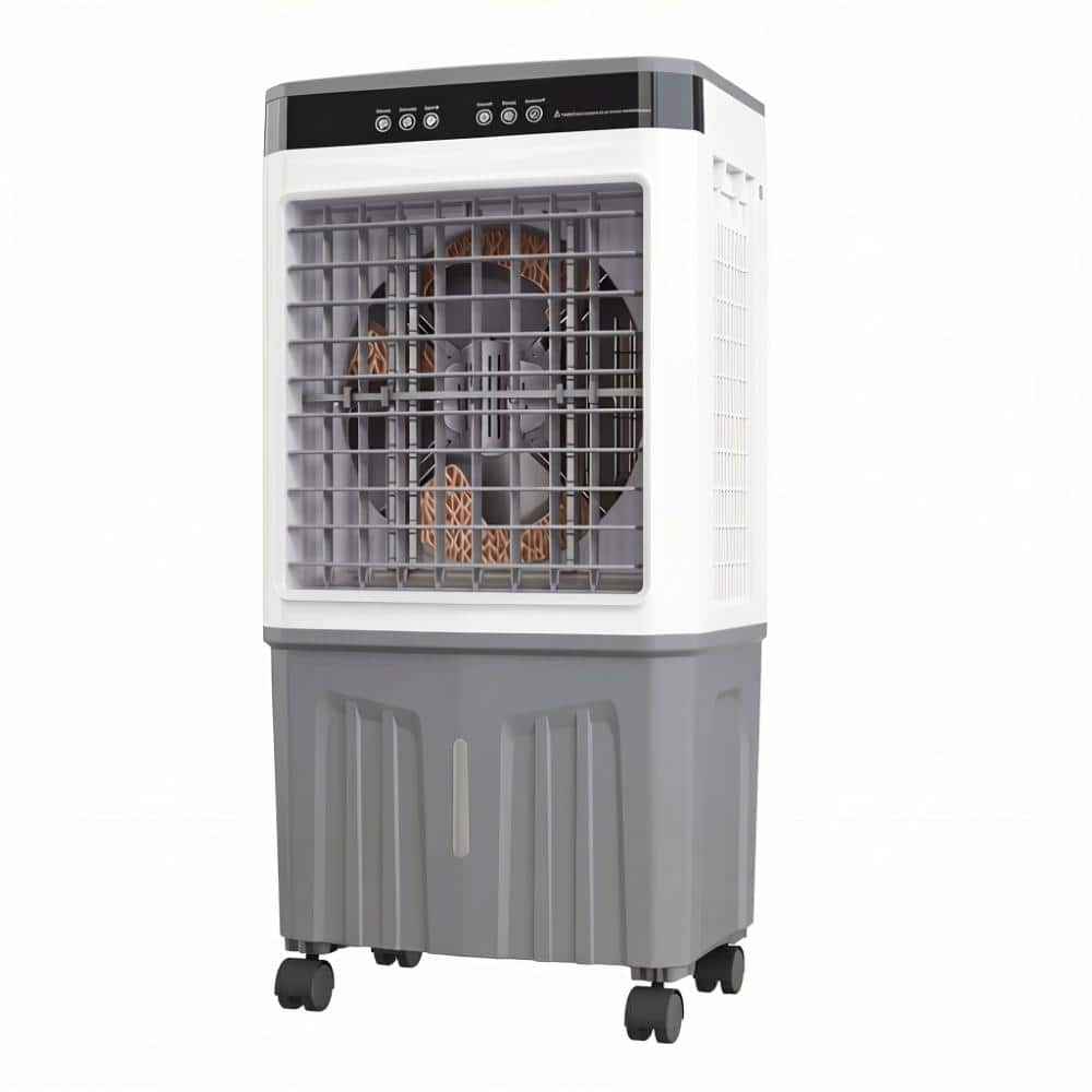 FUFU&GAGA Portable Swamp Cooler 700 CFM 3-Speed Portable Evaporative Cooler for 280 sq. ft. 9.5Gal Water Tank,4 Ice Packs Gray (1)