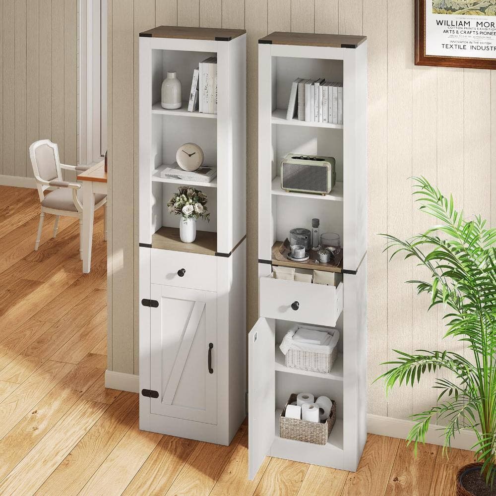 Volenca 68" Tall Bathroom Cabinet with Barn Door, Slim Storage Organizer with Drawer (2)