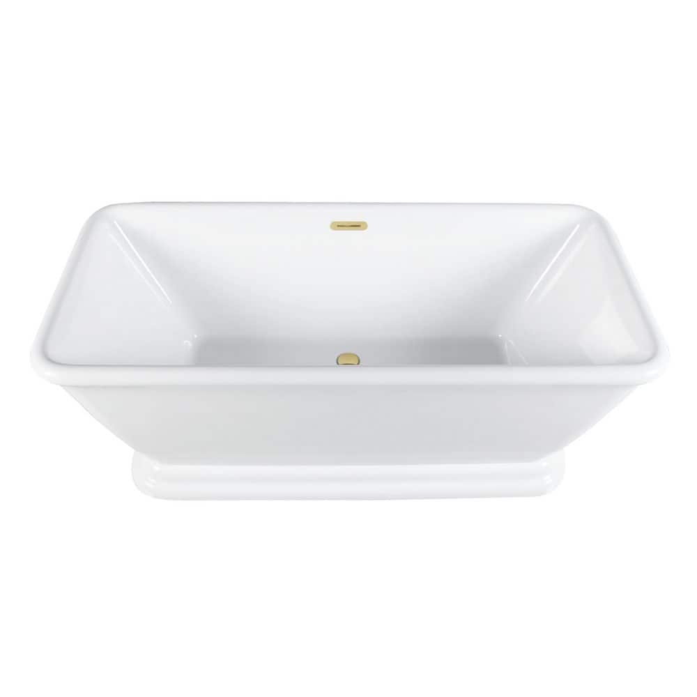 Kingston Brass Aqua Eden 60 in. x 28 in. Acrylic Flatbottom Freestanding Soaking Bathtub in White/Polished Brass with Drain