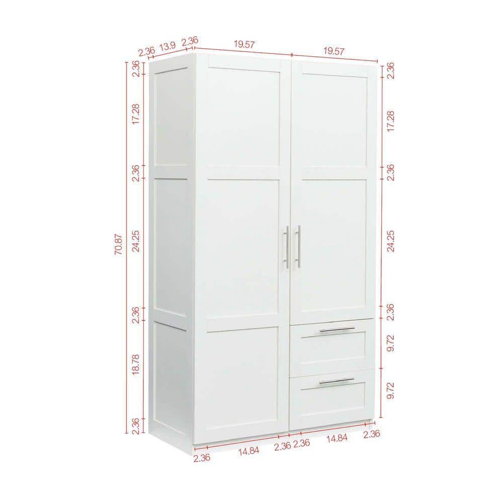 XUJMK 39 in. W x 19 in. D x 71 in. H White Linen Cabinet, High Wardrobe, with 2 Doors and 2 Drawers, Bathroom/Living/Kitchen (3)