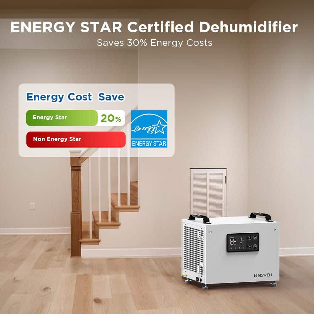 Moiswell Defender SP60 70 pt. 1,000 sq. ft. Bucketless Commercial Dehumidifier Portable with Pump for Crawlspace in White (3)