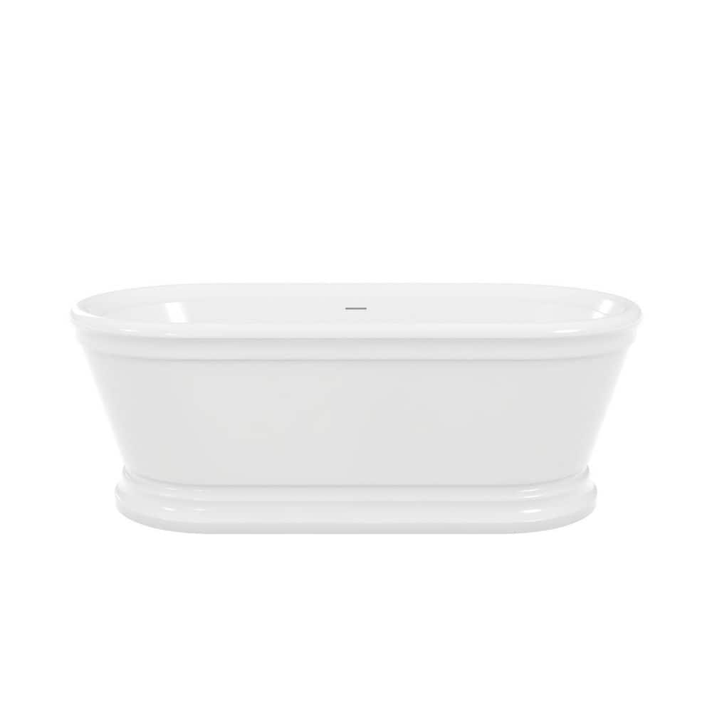 DreamLine Abbey 66.75 in. L x 31.5 in. W Acrylic Double Ended Freestanding Soaking Bathtub with Center Drain in Brushed Nickel (2)