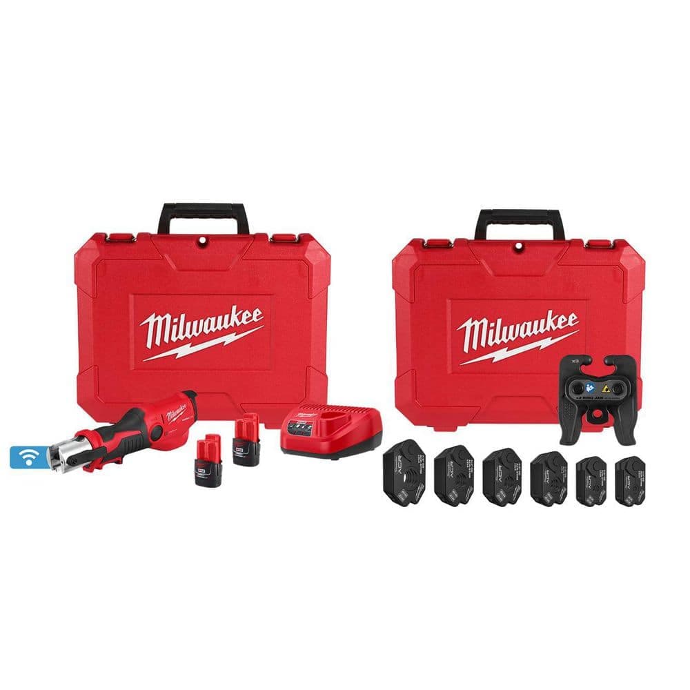 Milwaukee M12 12-Volt Lithium-Ion FORCE LOGIC Press Tool with ONE-KEY and 1/4 in. - 7/8 in. Streamline ACR Pivoting Ring Kit (1)