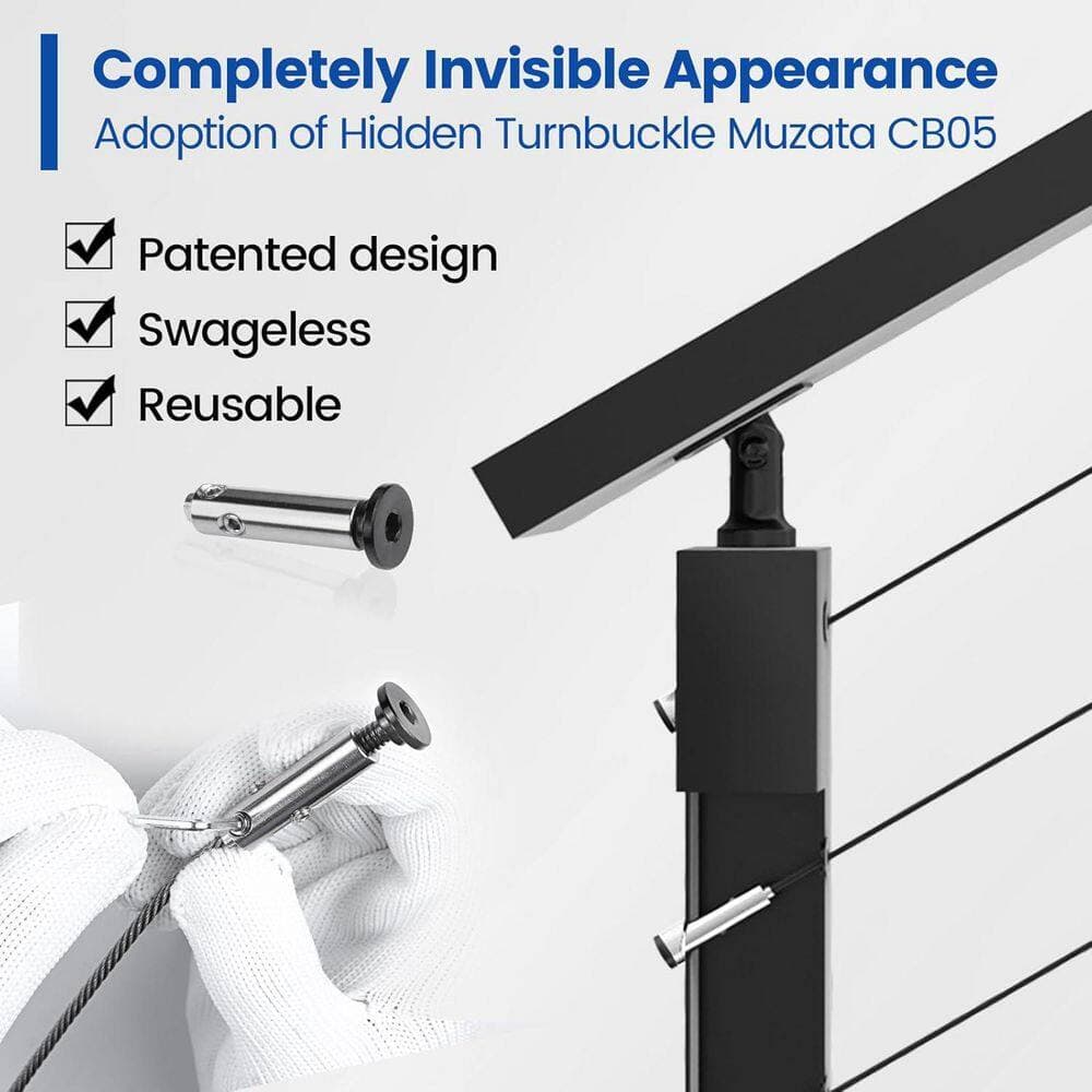 KIWDZFU 36 in. H x 234 in. W Black Stainless Steel Cable Railing Kit with Adjustable Handrail, DIY, Stair Railing Kit (2)