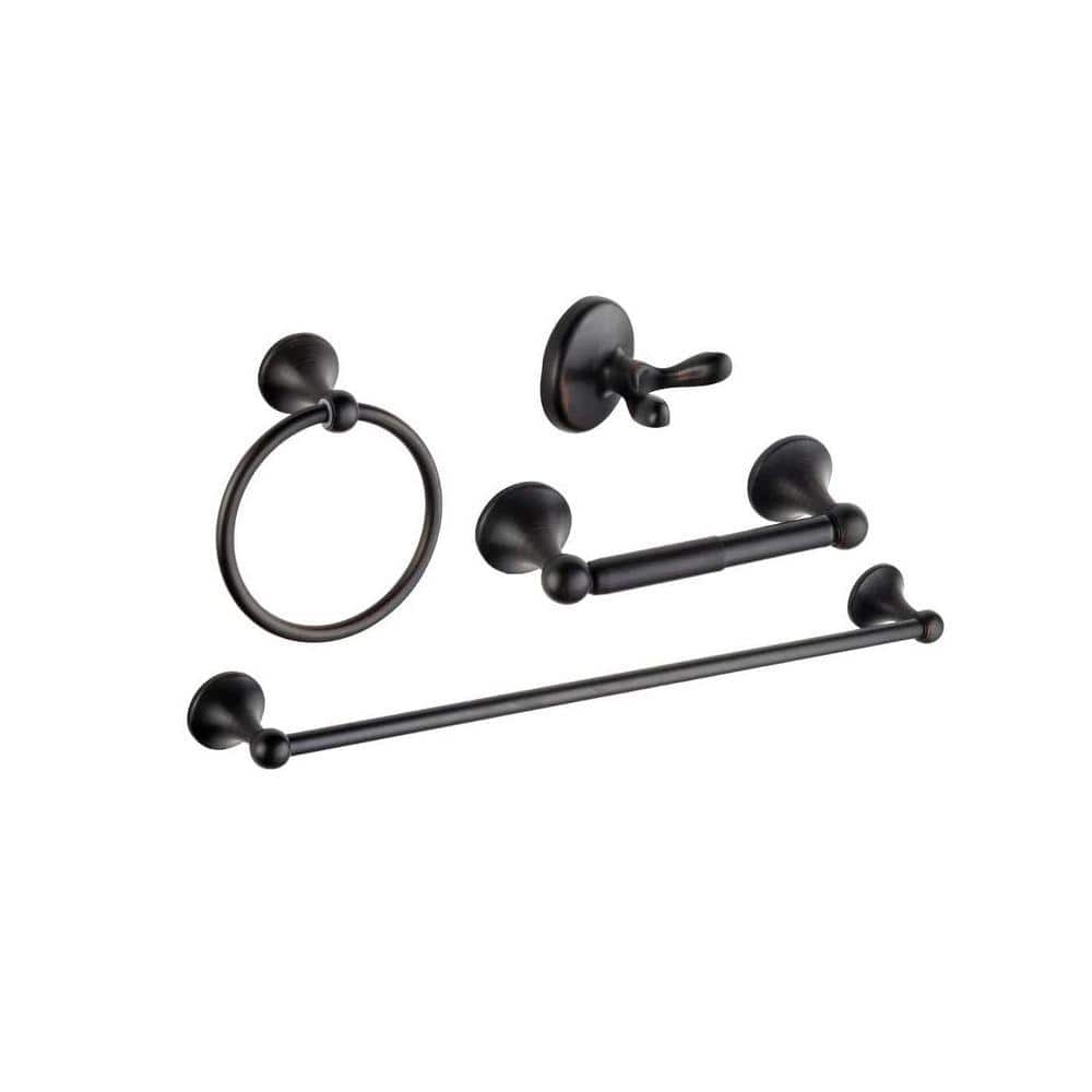 JFVKAF 4-Piece Bathroom Accessory Set with Adjustable Towel Bar Towel Ring Toilet Paper Holder Robe Hook in Oil Rubbed Bronze (1)