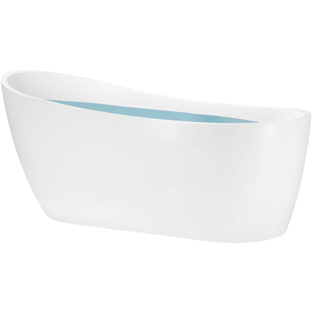AKDY 59 in. Acrylic Oval Slipper Flatbottom Freestanding Bathtub in Glossy White (2)