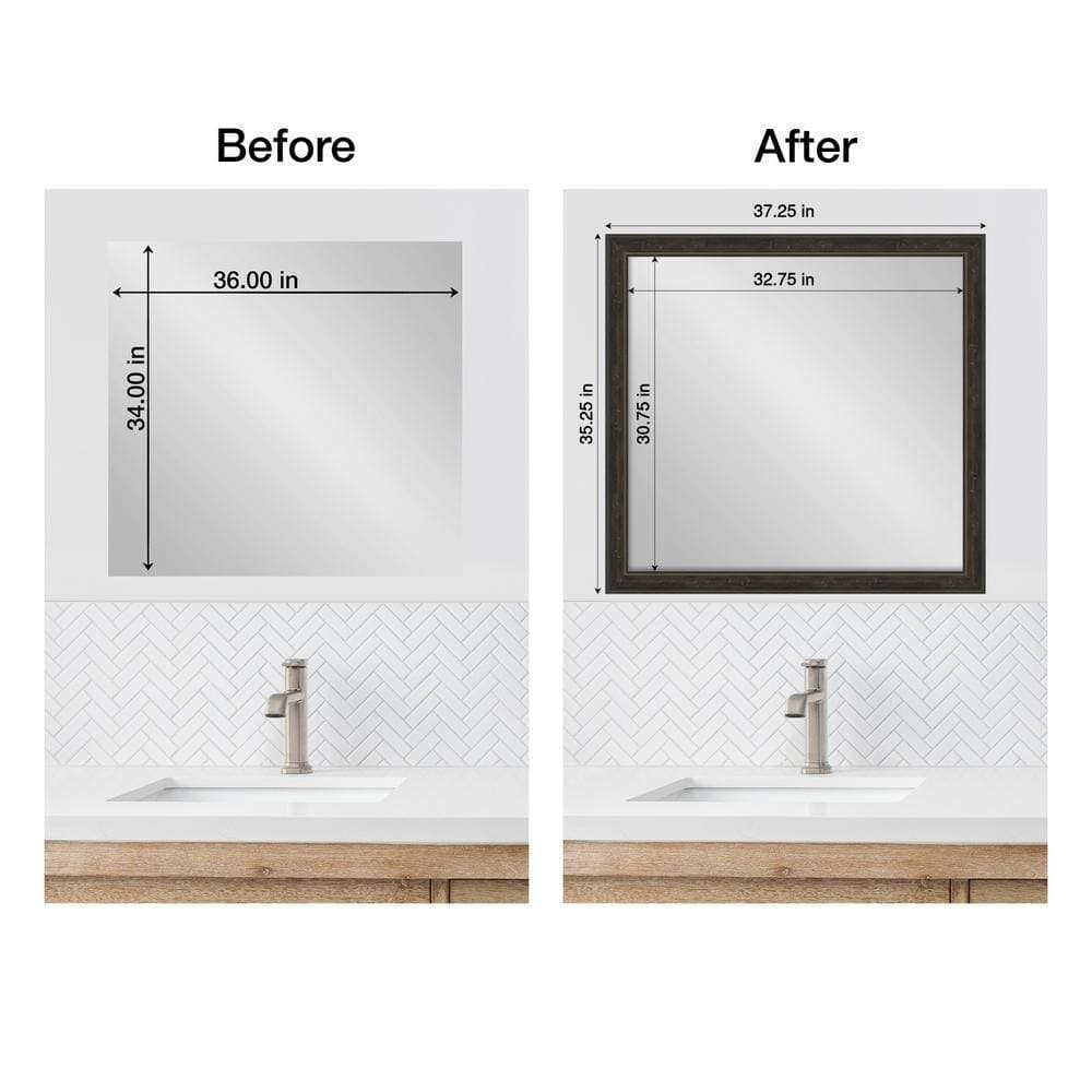 Amanti Art Mirror Makeover Shipwreck Greywash Narrow 35.25 in. W x 37.25 in. H Bathroom Mirror Frame Border Kit-Fits a 34x36 mirror (3)
