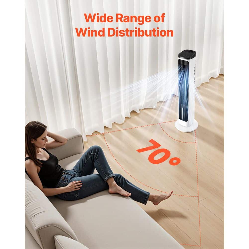 SKYSHALO 12.2 in. Tower Fan in Multi-Colored 23.3 ft. /s Velocity Quiet Floor Fan 70° Oscillating Fans with 9 Speeds, 4 Modes (3)
