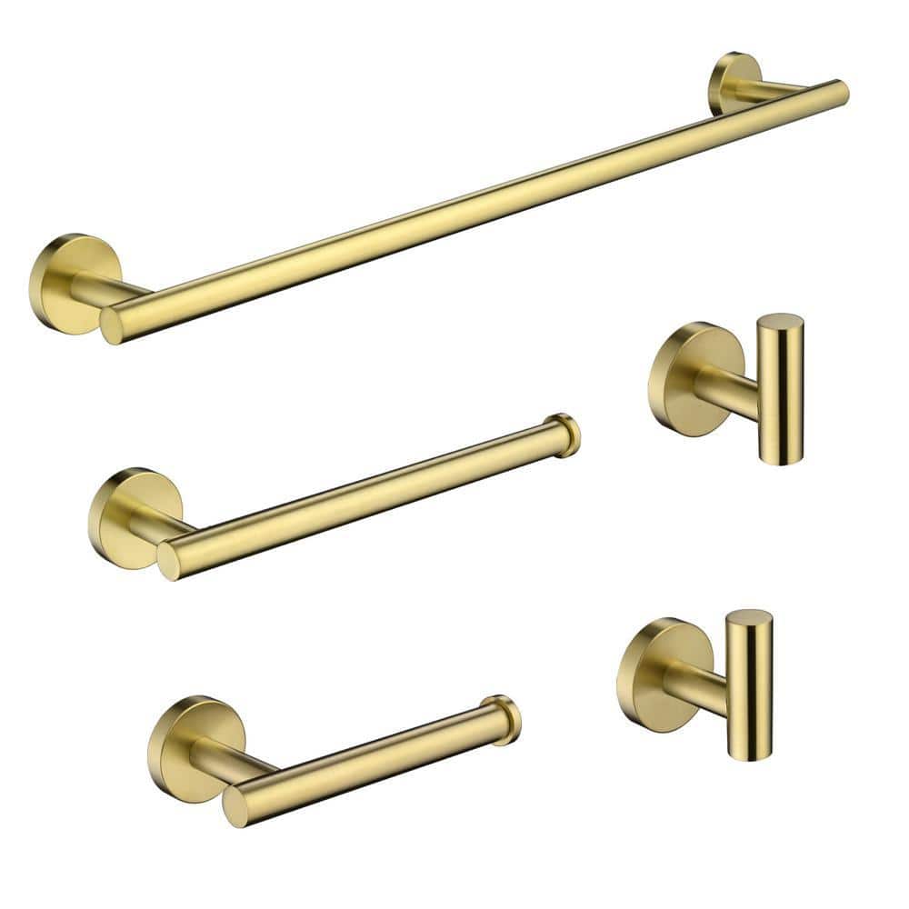 ehablix Bathroom Hardware 5-Piece Bath Hardware Set with Towel Bar, Robe Hook, Toilet Paper Holder in Gold (1)