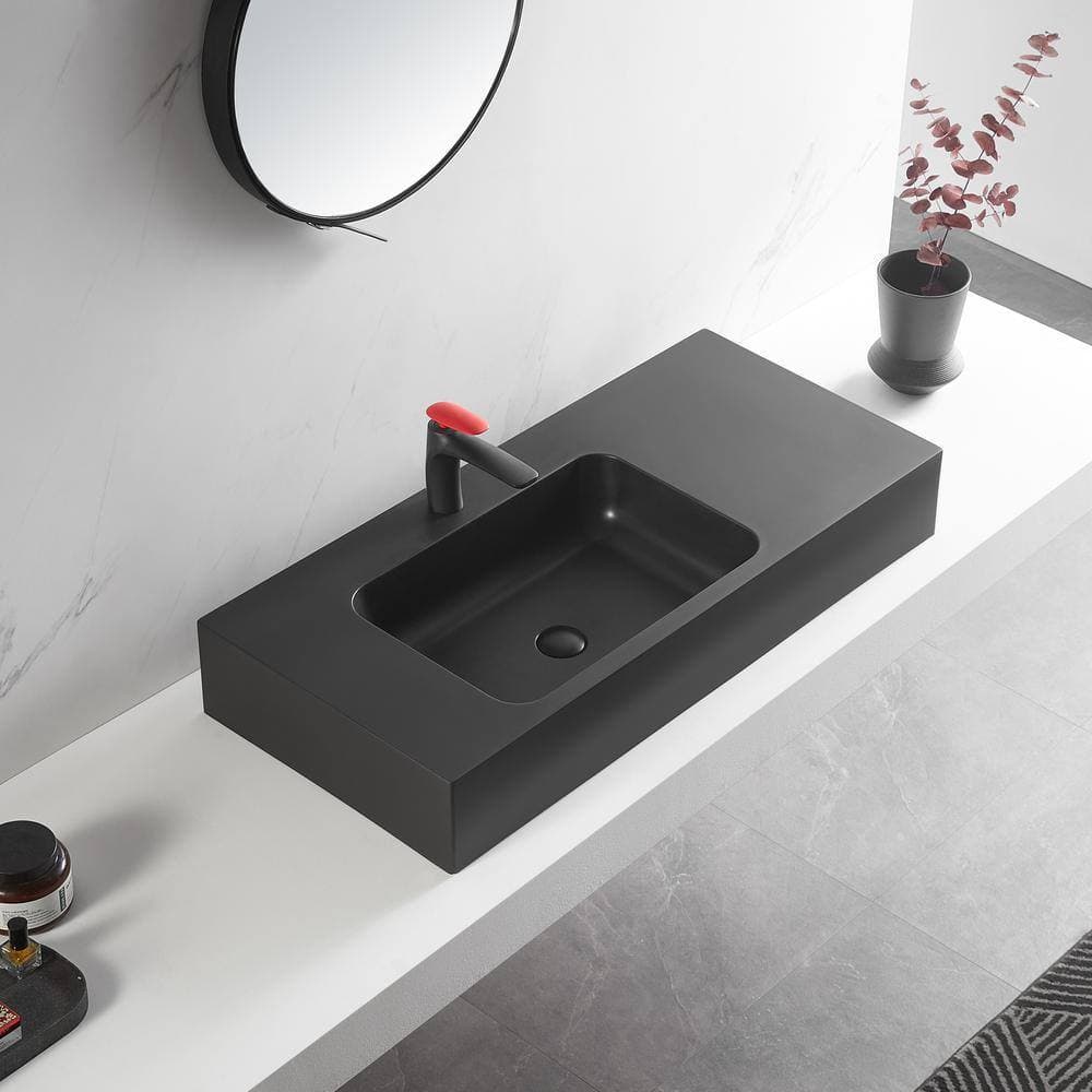SERENE VALLEY 47 in. Dual Mount Granite Composite Bathroom Sink with Single Faucet Hole in Matte Black (2)