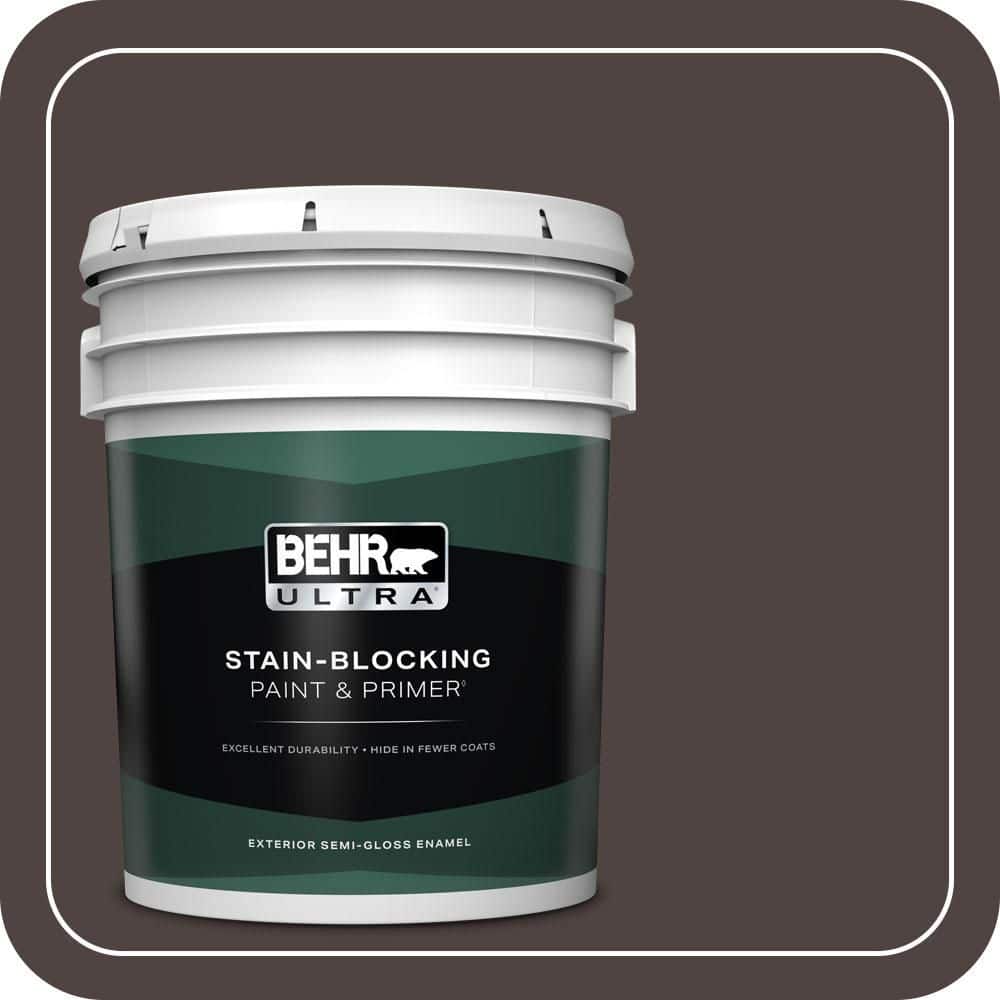 BEHR ULTRA 5 gal. #QE-24 Manchester Brown Semi-Gloss Enamel Exterior Paint & Primer