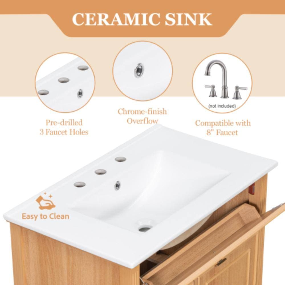 Unbranded 30 in. W x 18.5 in. D x 34 in. H Bathroom Brown Linen Cabinet (3)