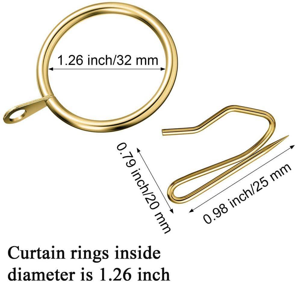 Unbranded Metal Curtain Hanging Rings and Drapery Pin Hooks 1.26 in Gold for Window Door Shower Pleat Style Curtains 60 Pieces (2)