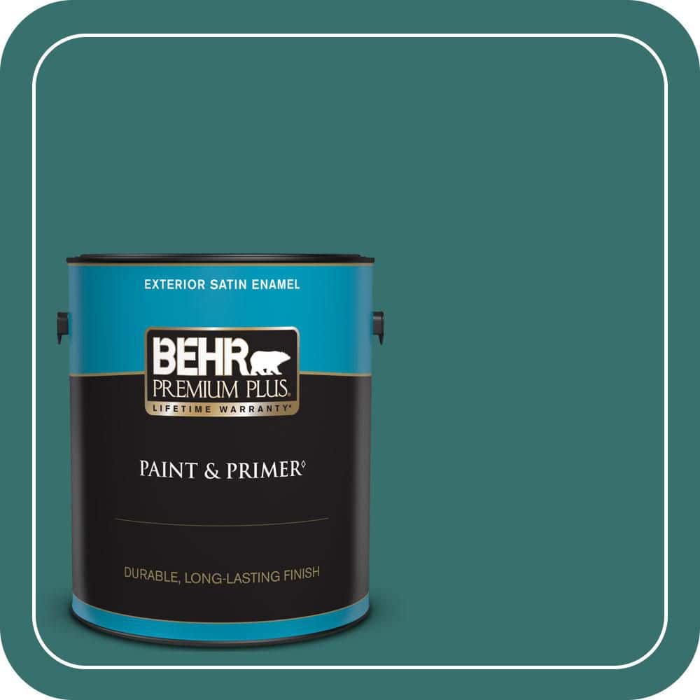 BEHR PREMIUM PLUS 1 gal. #500D-7 Caribbean Green Satin Enamel Exterior Paint & Primer
