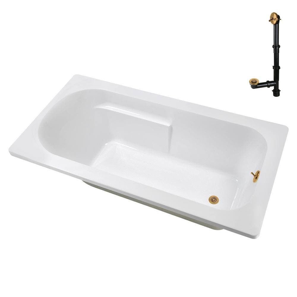 Streamline N-4280-739-BGL 60 in. 32 in. Rectangular Acrylic Soaking Drop-In Bathtub, with Drain Brushed Gold (4)