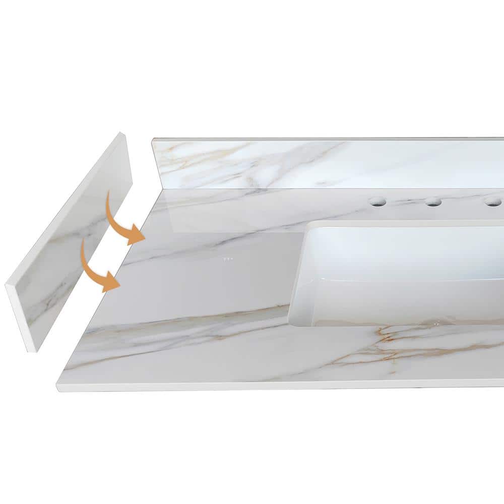 CASAINC 22 in. Vanity Sidesplash in Carrara White with Veins (2)