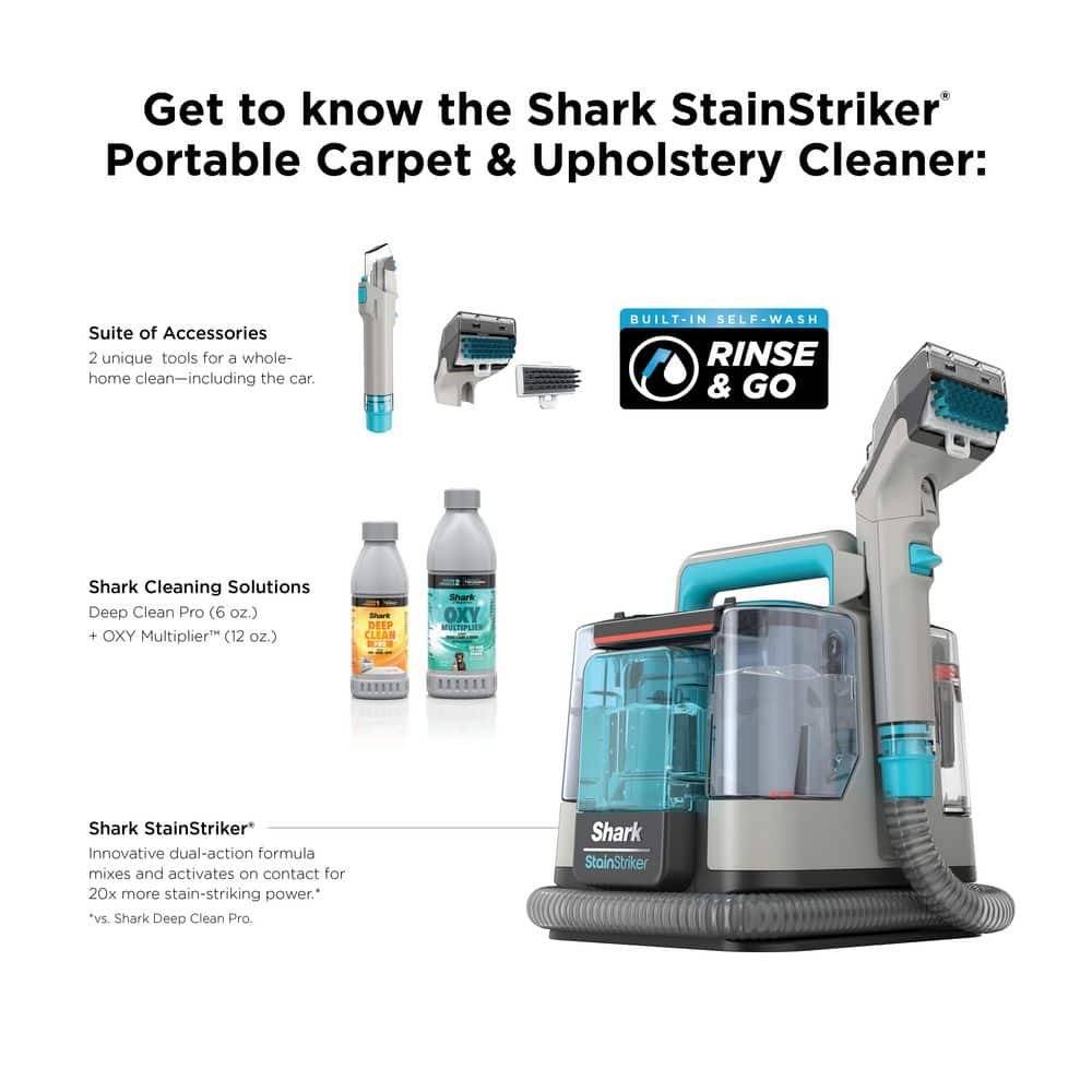Shark StainStriker Portable Carpet, Upholstery & Rug Corded Cleaner, 2 Tools, Self Cleaning, Stain & Odor Remover in Dove Grey (3)