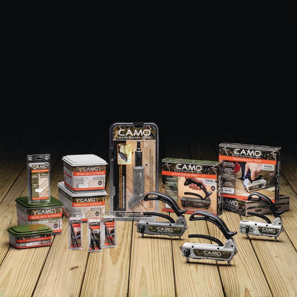 CAMO DeckPac 875 1-⅞ in. Exterior Coated Trimhead Hidden Edge Deck Screws with Marksman Pro-X1 and Driver Bits (2)