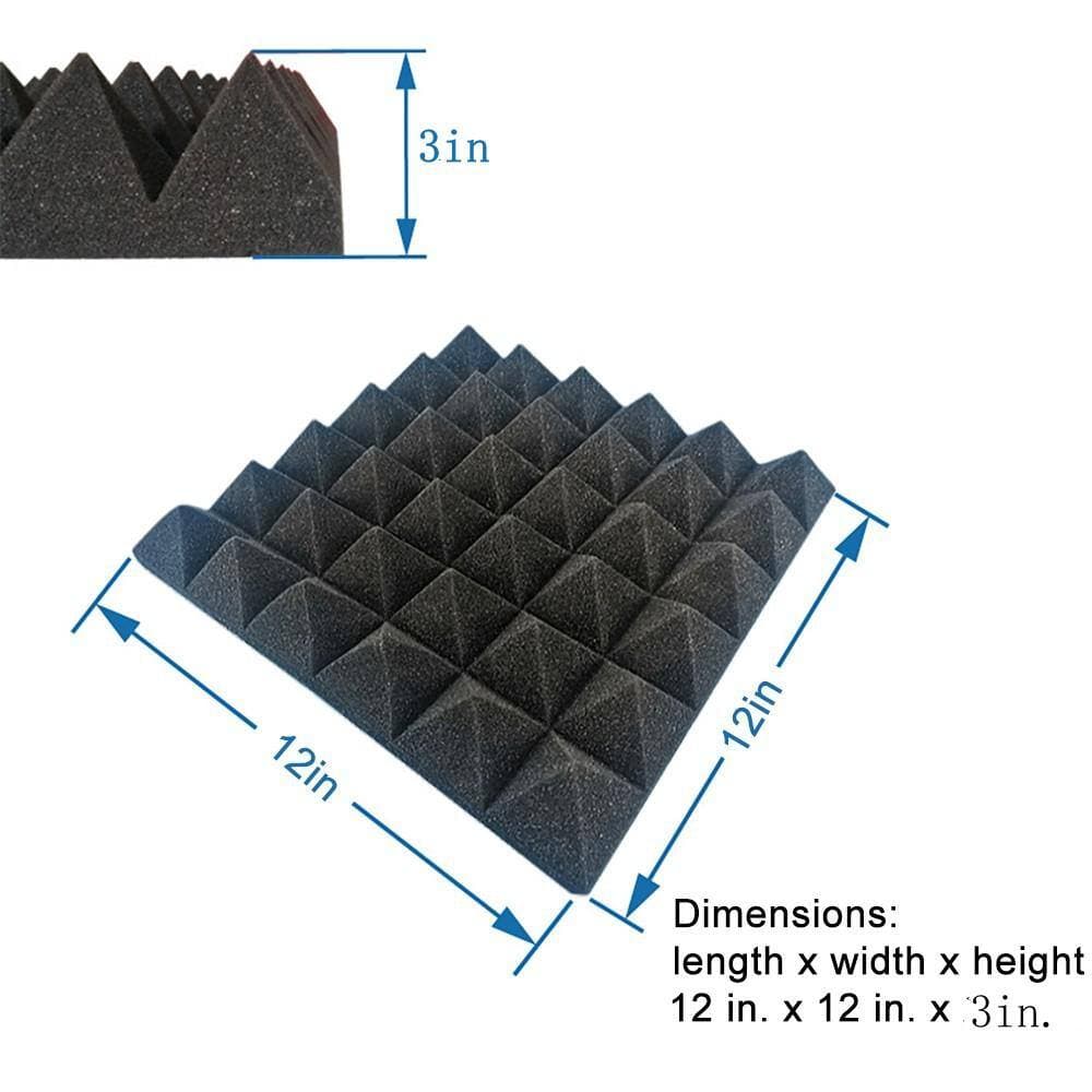 Wellco 12 in. x 12 in. x 3 in. Black Pyramid-Shaped Foam Acoustic Panels for Pet, 12-Pack (3)