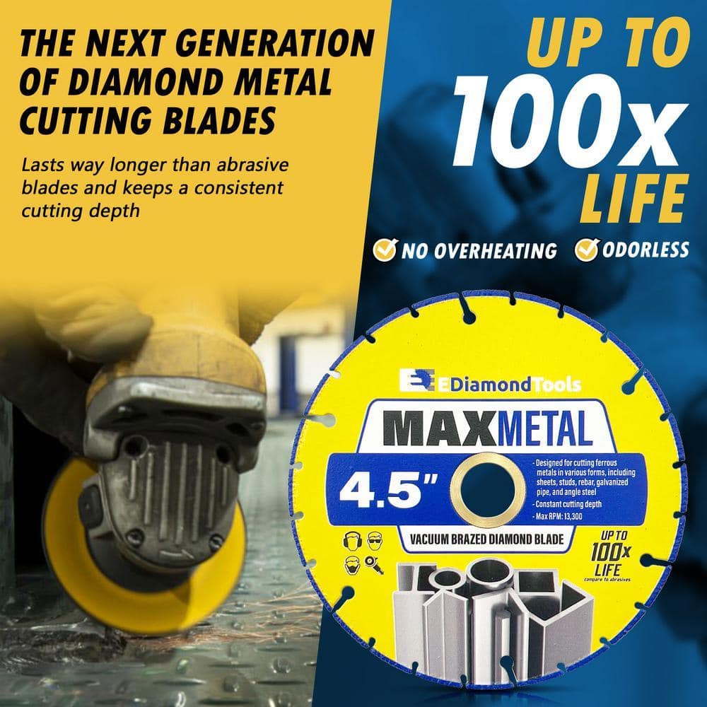 EDiamondTools 4.5 in. Metal, Segmented Rim, Vacuum Brazed Diamond Saw Blade, 3 mm Segment Height, 7/8 in. 5/8 in. Arbor (3)