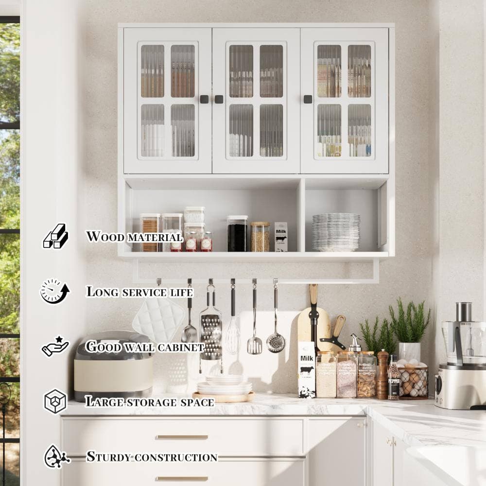 COWLOWN 34.65 in. W x 10.24 in. D x 32.48 in. H Bathroom Storage Wall Cabinet in White (2)