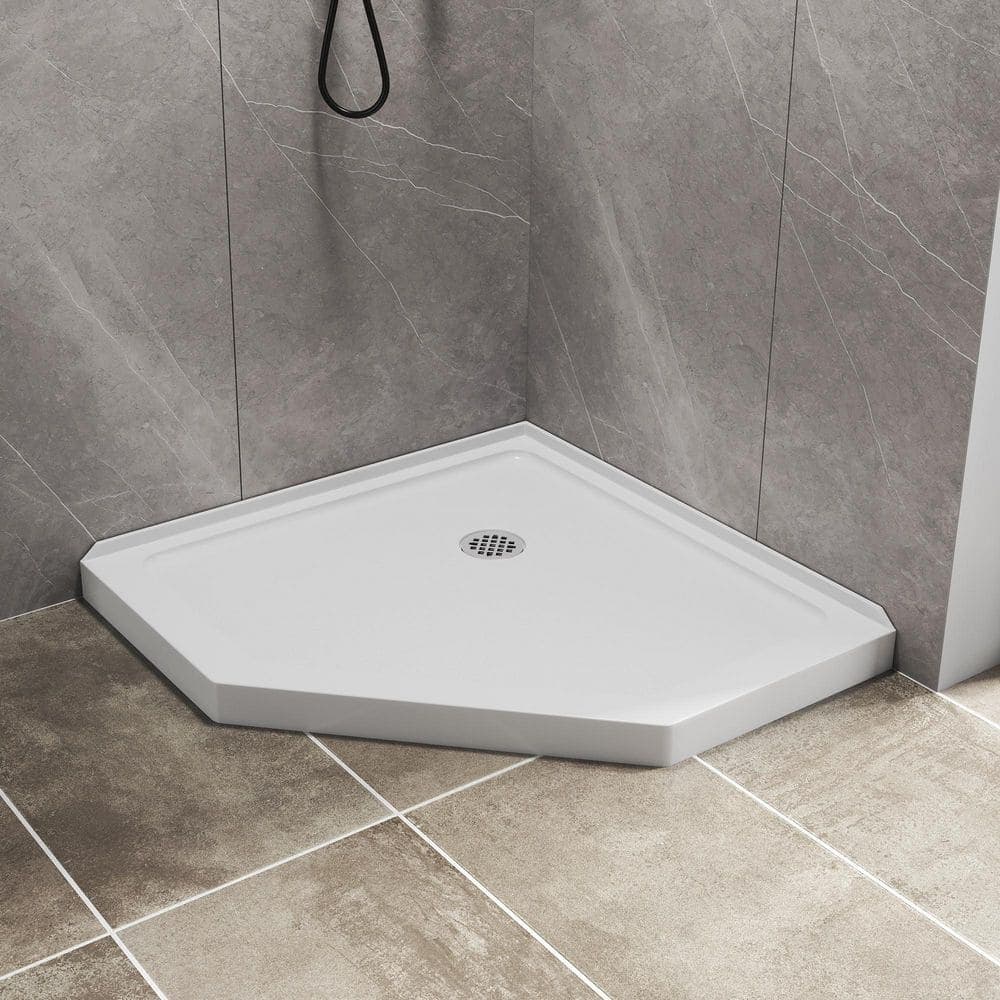 KPUY 36 in. L x 36 in. W Neo-Angle Corner Shower Pan Base with Center Drain in White